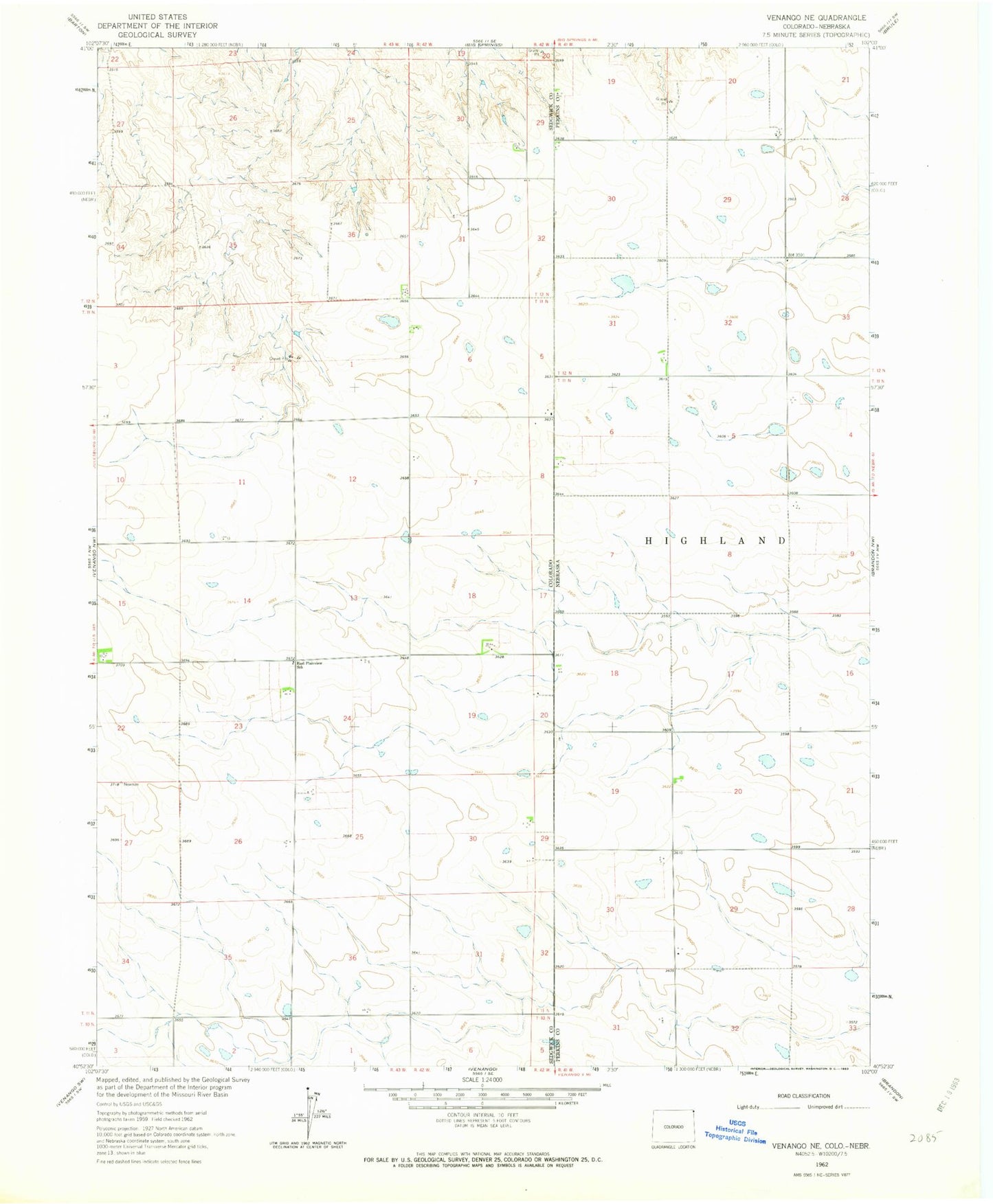 Classic USGS Venango NE Colorado 7.5'x7.5' Topo Map Image