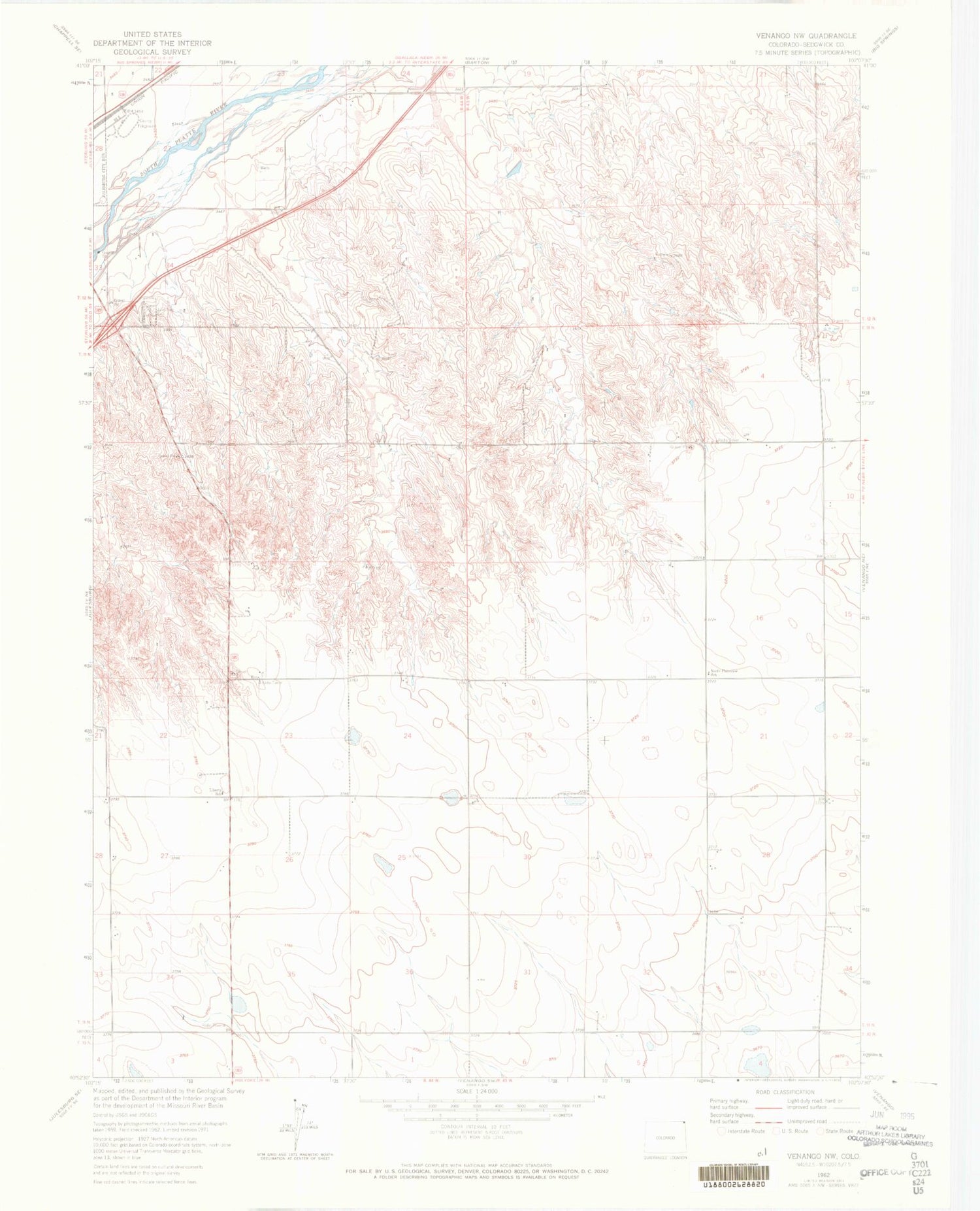 Classic USGS Venango NW Colorado 7.5'x7.5' Topo Map Image