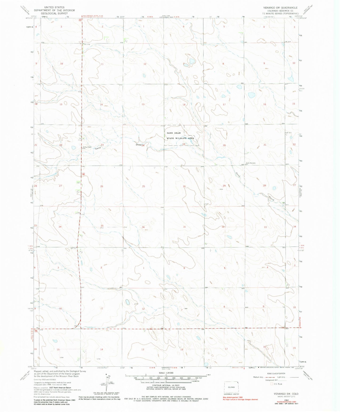 Classic USGS Venango SW Colorado 7.5'x7.5' Topo Map Image