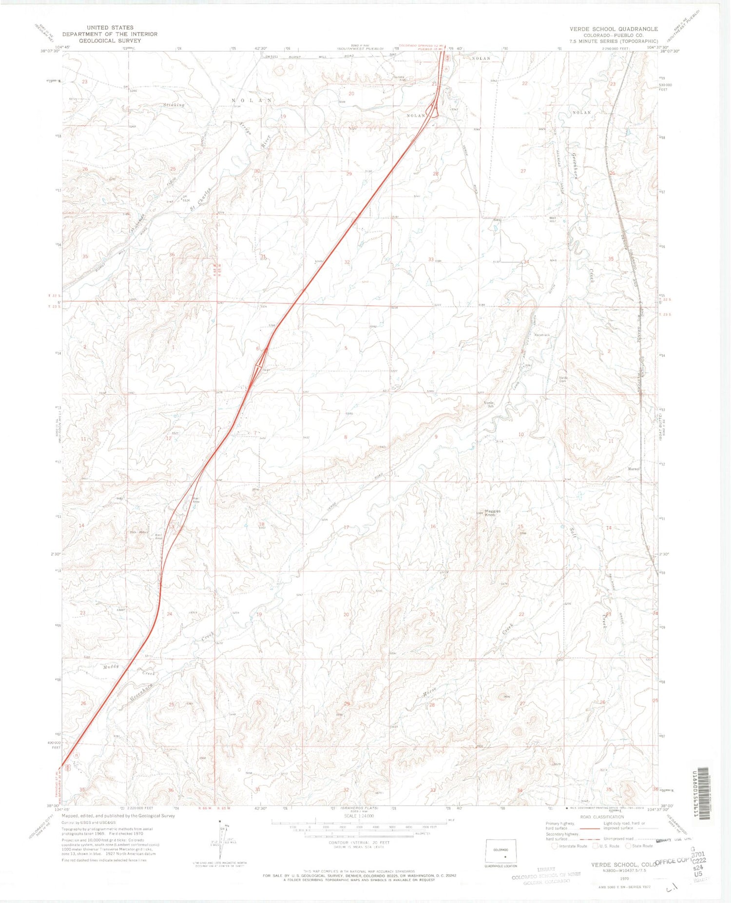 Classic USGS Verde School Colorado 7.5'x7.5' Topo Map Image