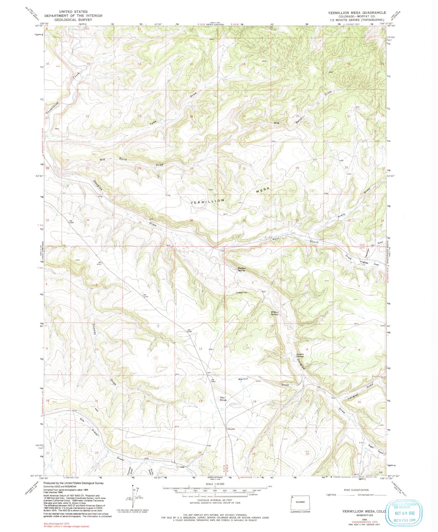 Classic USGS Vermillion Mesa Colorado 7.5'x7.5' Topo Map Image
