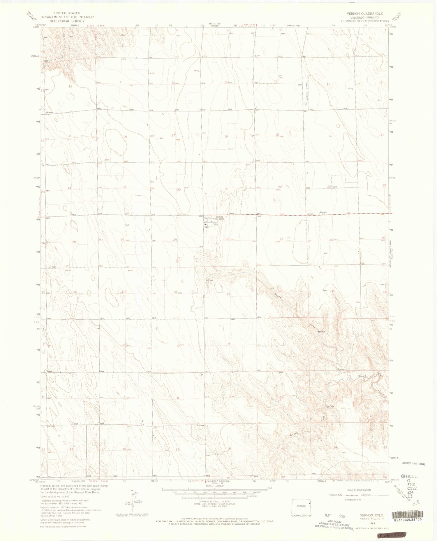 Classic USGS Vernon Colorado 7.5'x7.5' Topo Map Image