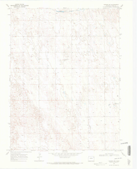 Classic USGS Vernon NW Colorado 7.5'x7.5' Topo Map Image