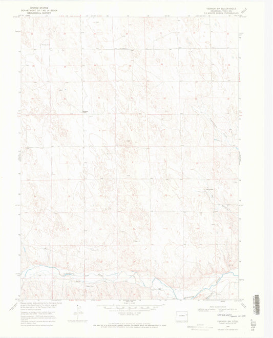 Classic USGS Vernon SW Colorado 7.5'x7.5' Topo Map Image