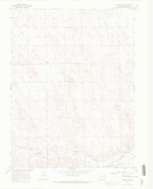 Classic USGS Vernon SW Colorado 7.5'x7.5' Topo Map Image