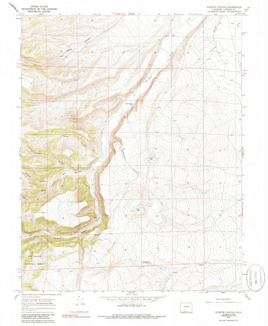 Classic USGS Vicente Canyon Colorado 7.5'x7.5' Topo Map Image