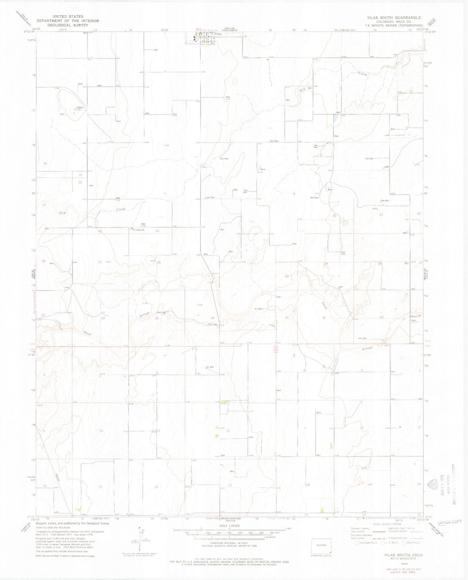 Classic USGS Vilas South Colorado 7.5'x7.5' Topo Map Image