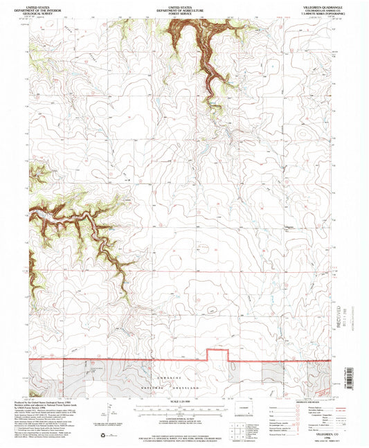 Classic USGS Villegreen Colorado 7.5'x7.5' Topo Map Image