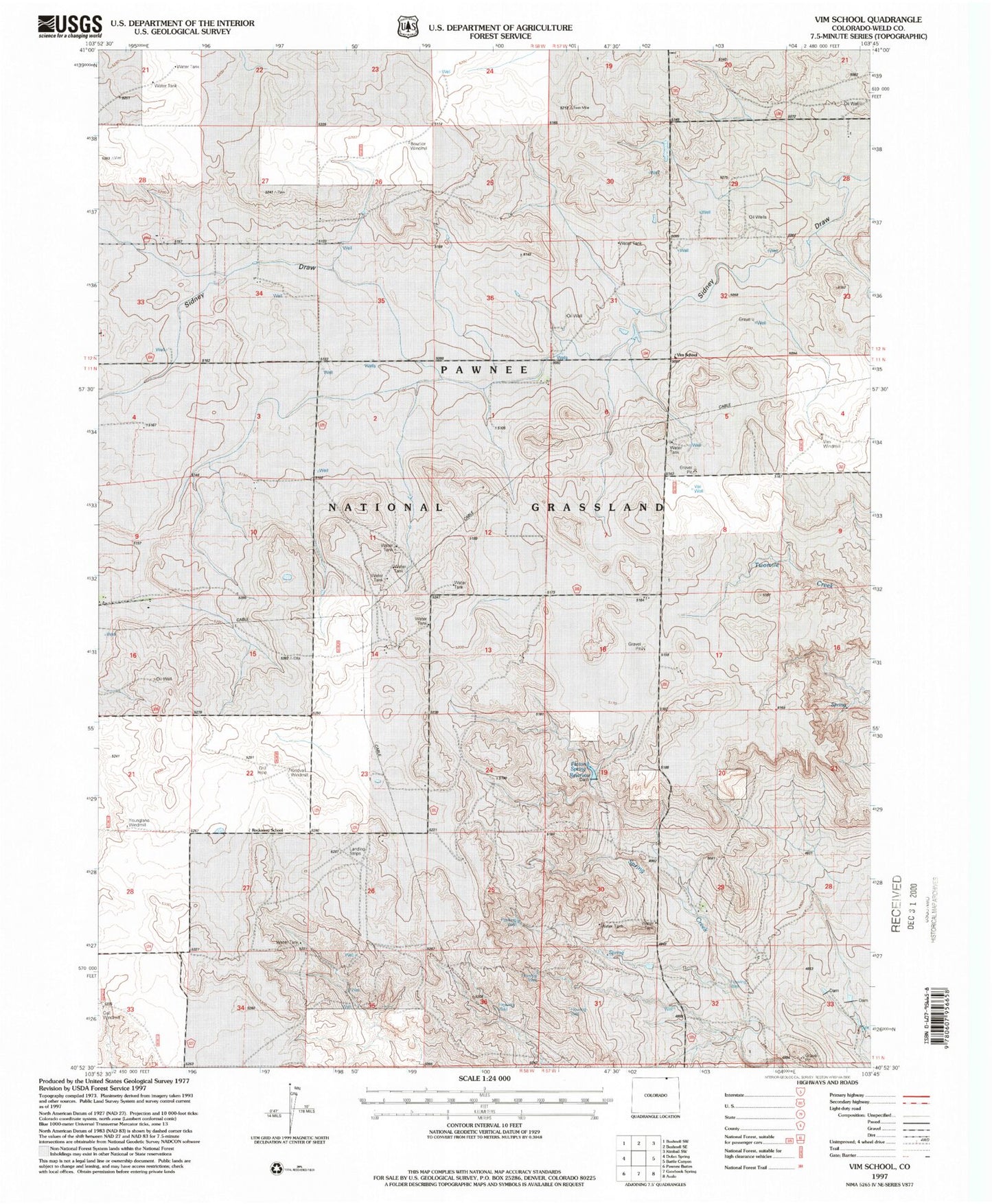 Classic USGS Vim School Colorado 7.5'x7.5' Topo Map Image