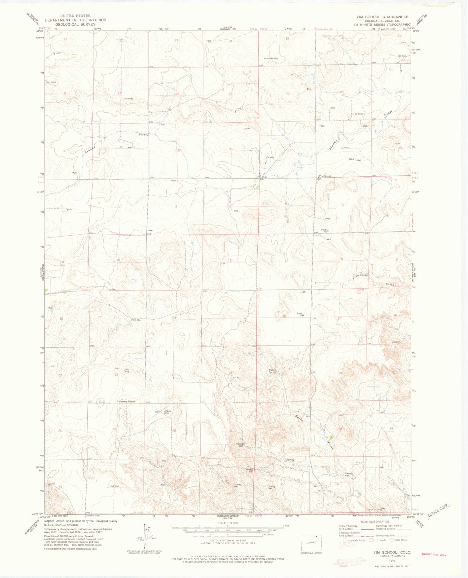 Classic USGS Vim School Colorado 7.5'x7.5' Topo Map Image