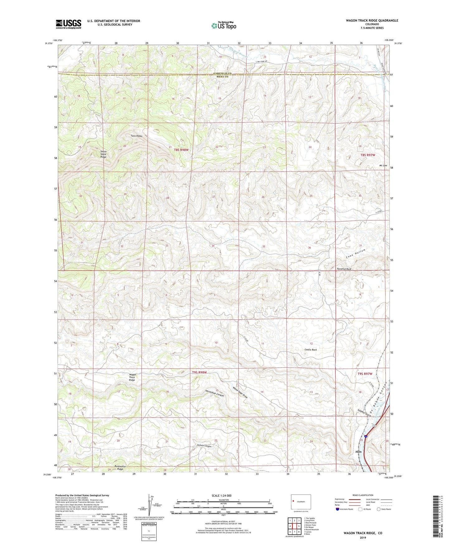 Wagon Track Ridge Colorado US Topo Map Image