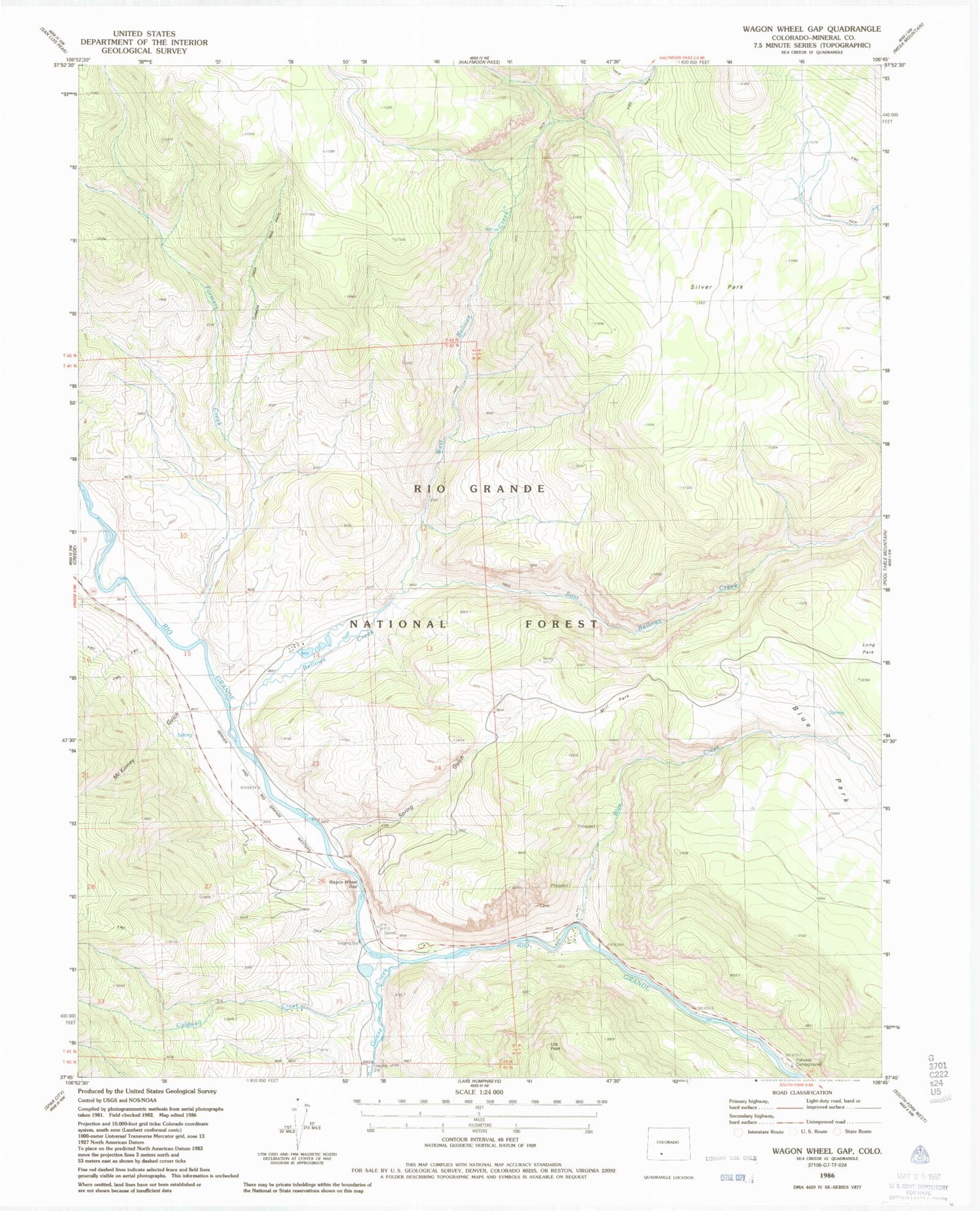 Classic USGS Wagon Wheel Gap Colorado 7.5'x7.5' Topo Map Image