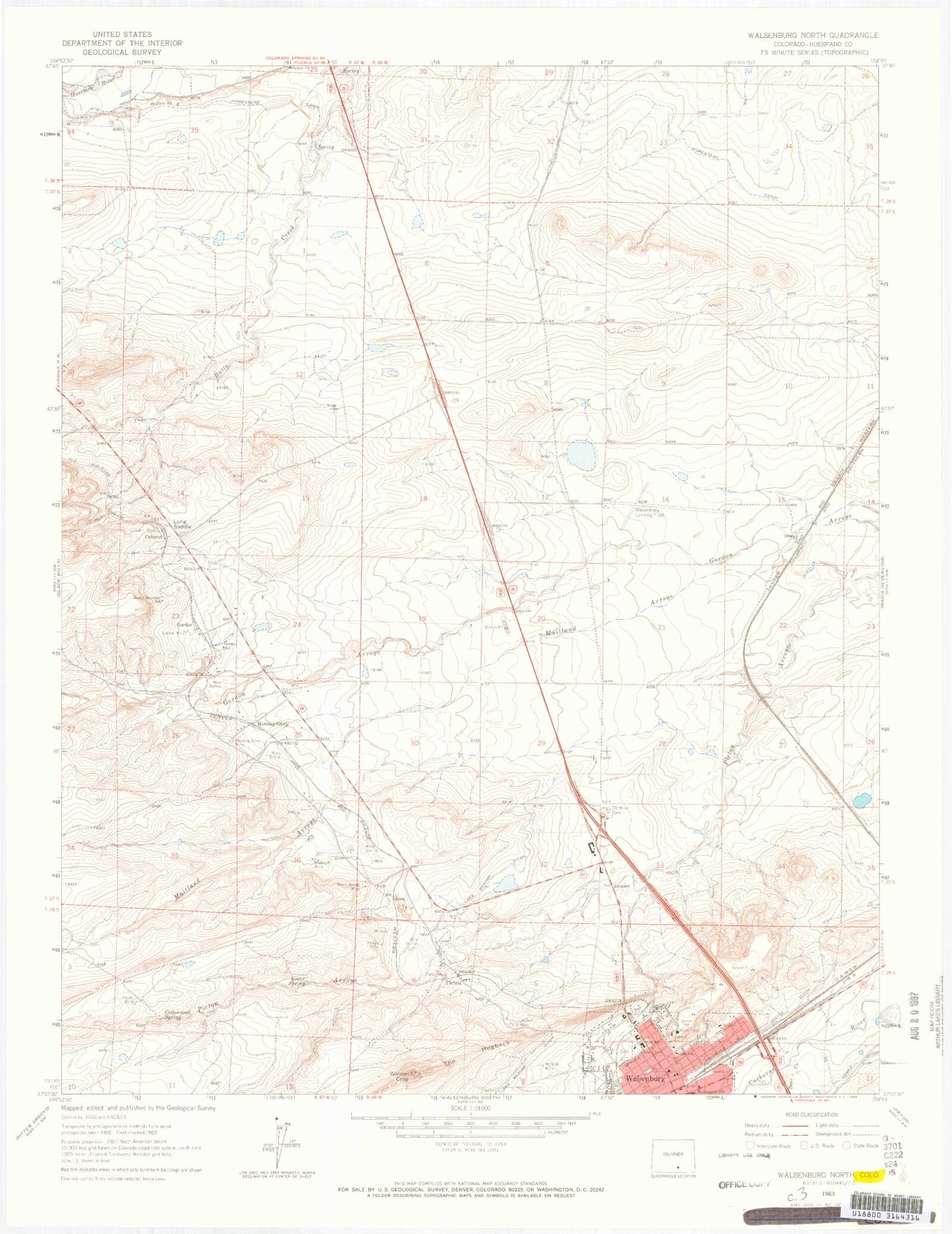 Classic USGS Walsenburg North Colorado 7.5'x7.5' Topo Map Image
