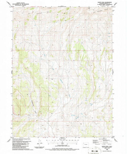 Classic USGS Wapiti Peak Colorado 7.5'x7.5' Topo Map Image