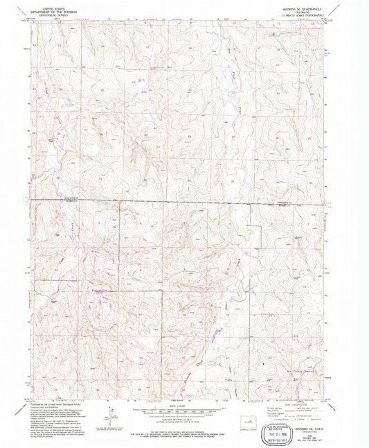 Classic USGS Watkins SE Colorado 7.5'x7.5' Topo Map Image