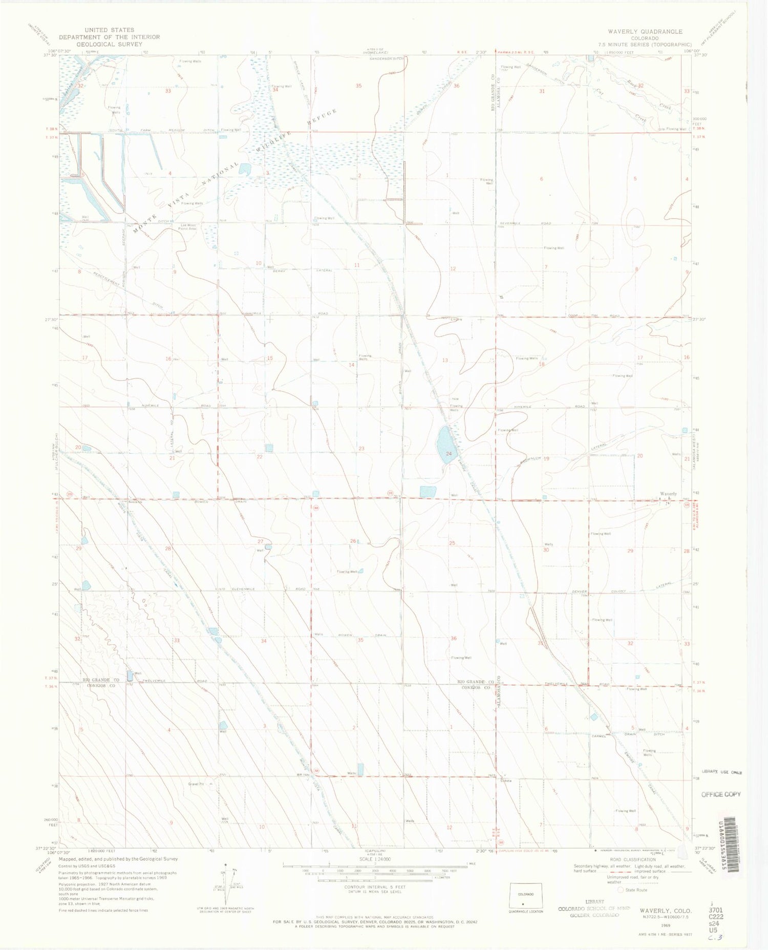 Classic USGS Waverly Colorado 7.5'x7.5' Topo Map Image