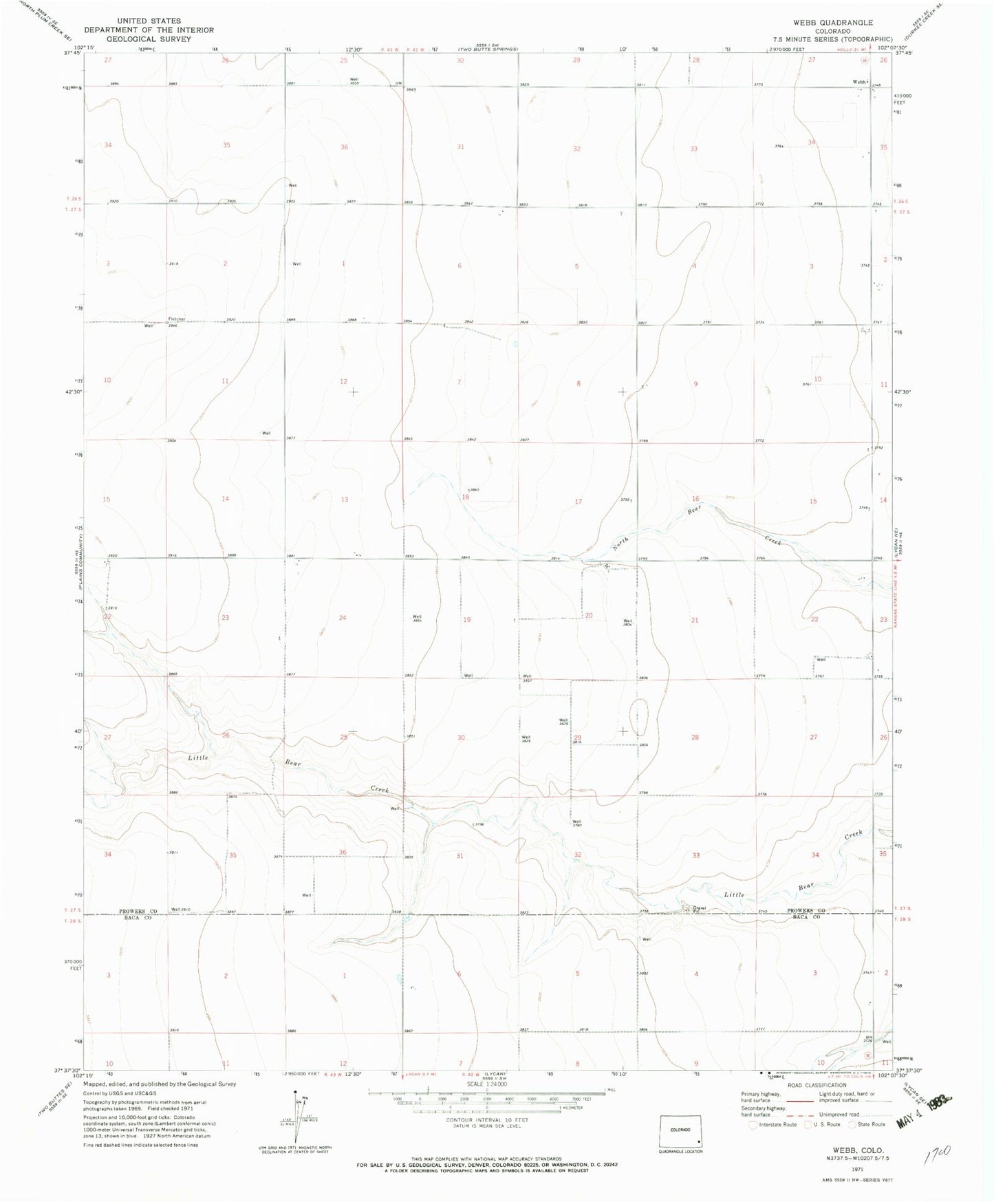 Classic USGS Webb Colorado 7.5'x7.5' Topo Map Image