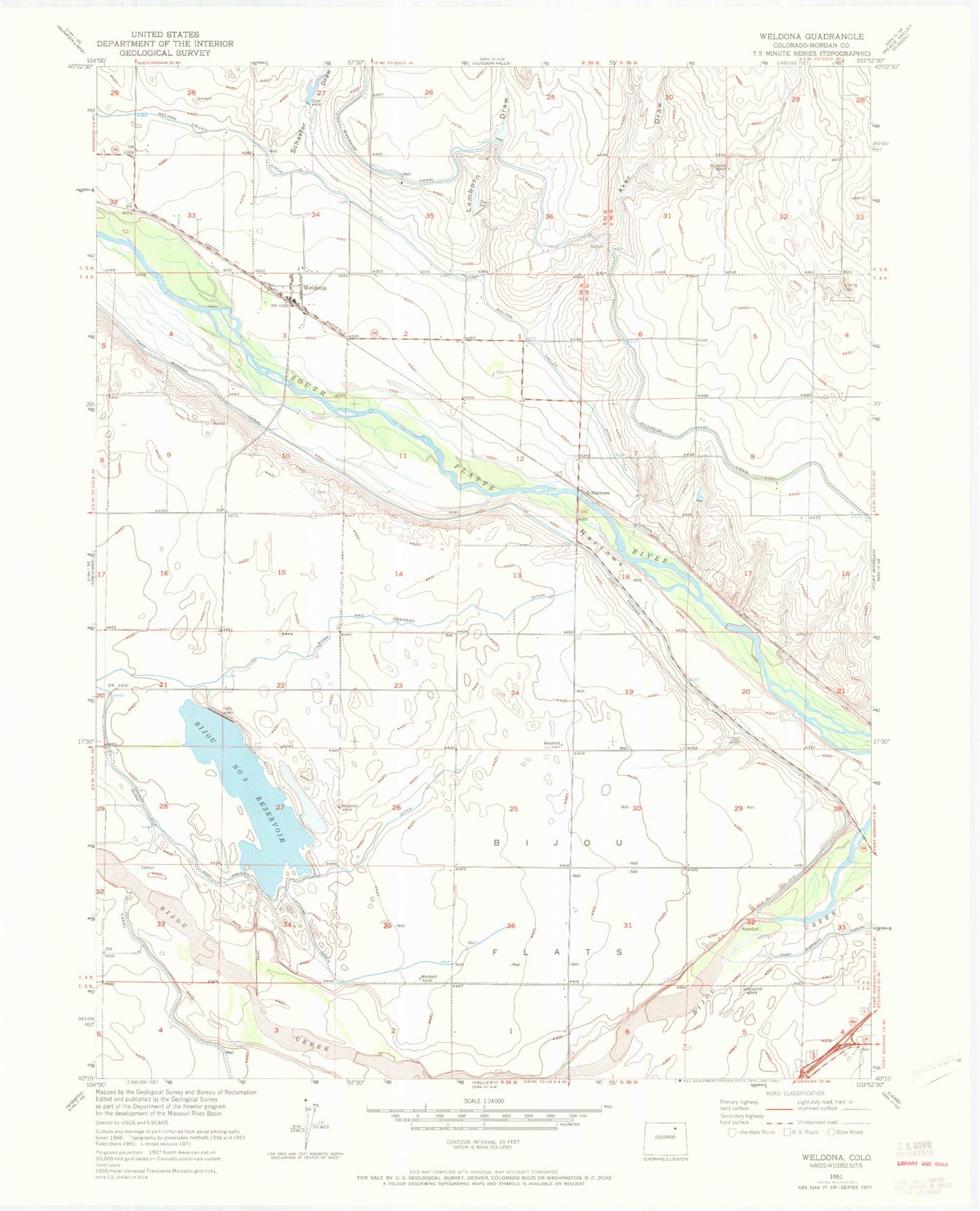 Classic USGS Weldona Colorado 7.5'x7.5' Topo Map Image