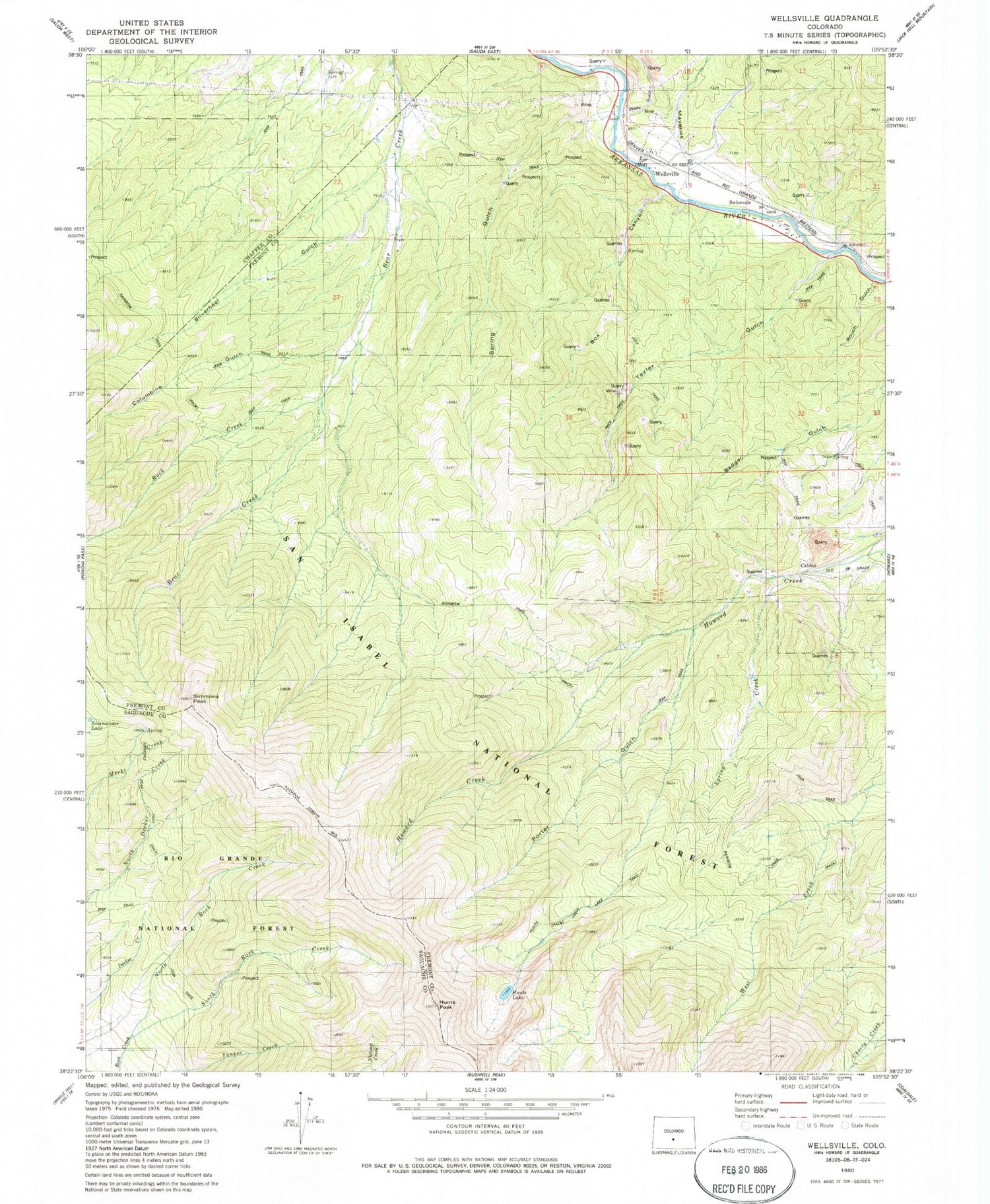 Classic USGS Wellsville Colorado 7.5'x7.5' Topo Map Image