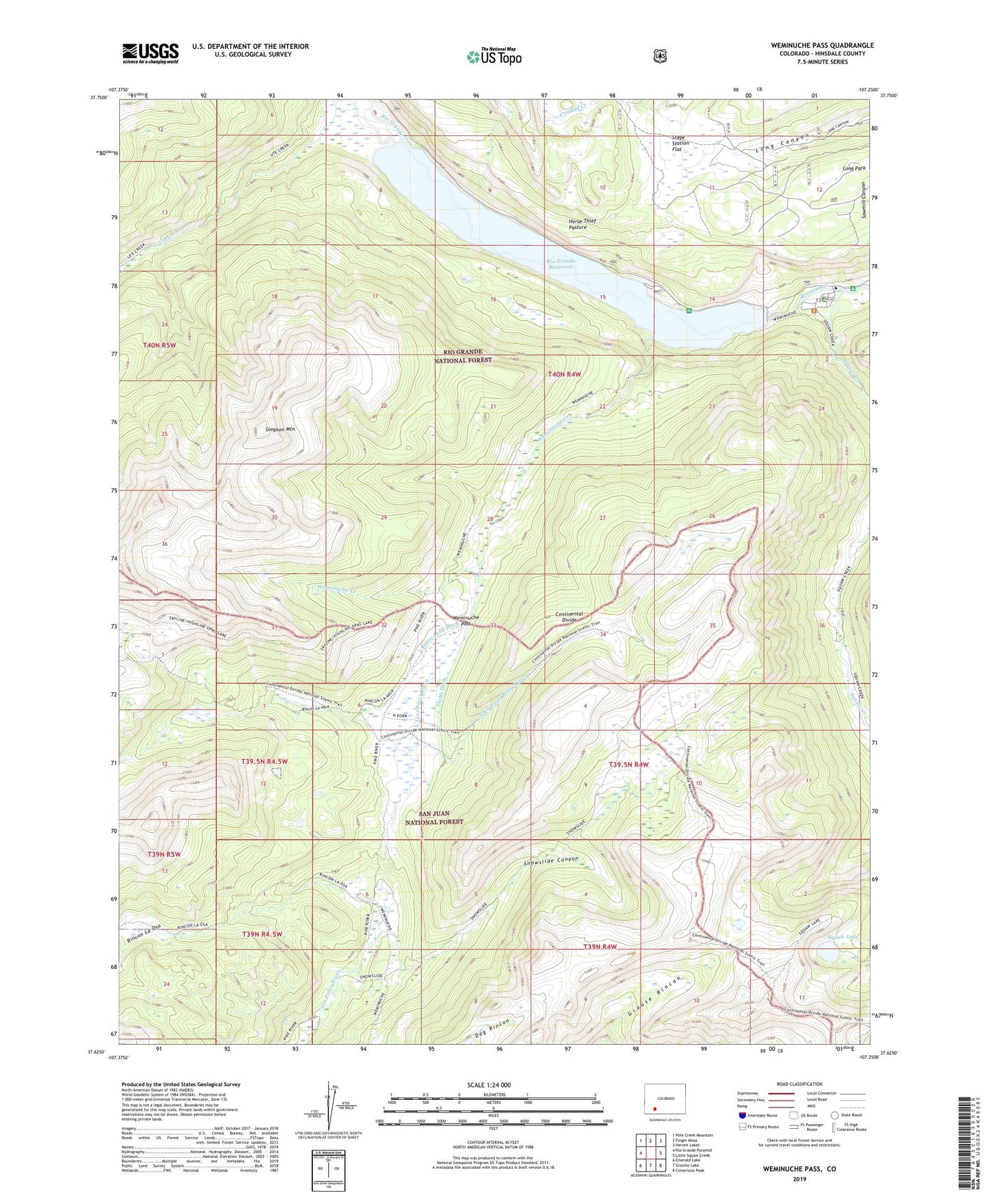 Weminuche Pass Colorado US Topo Map Image