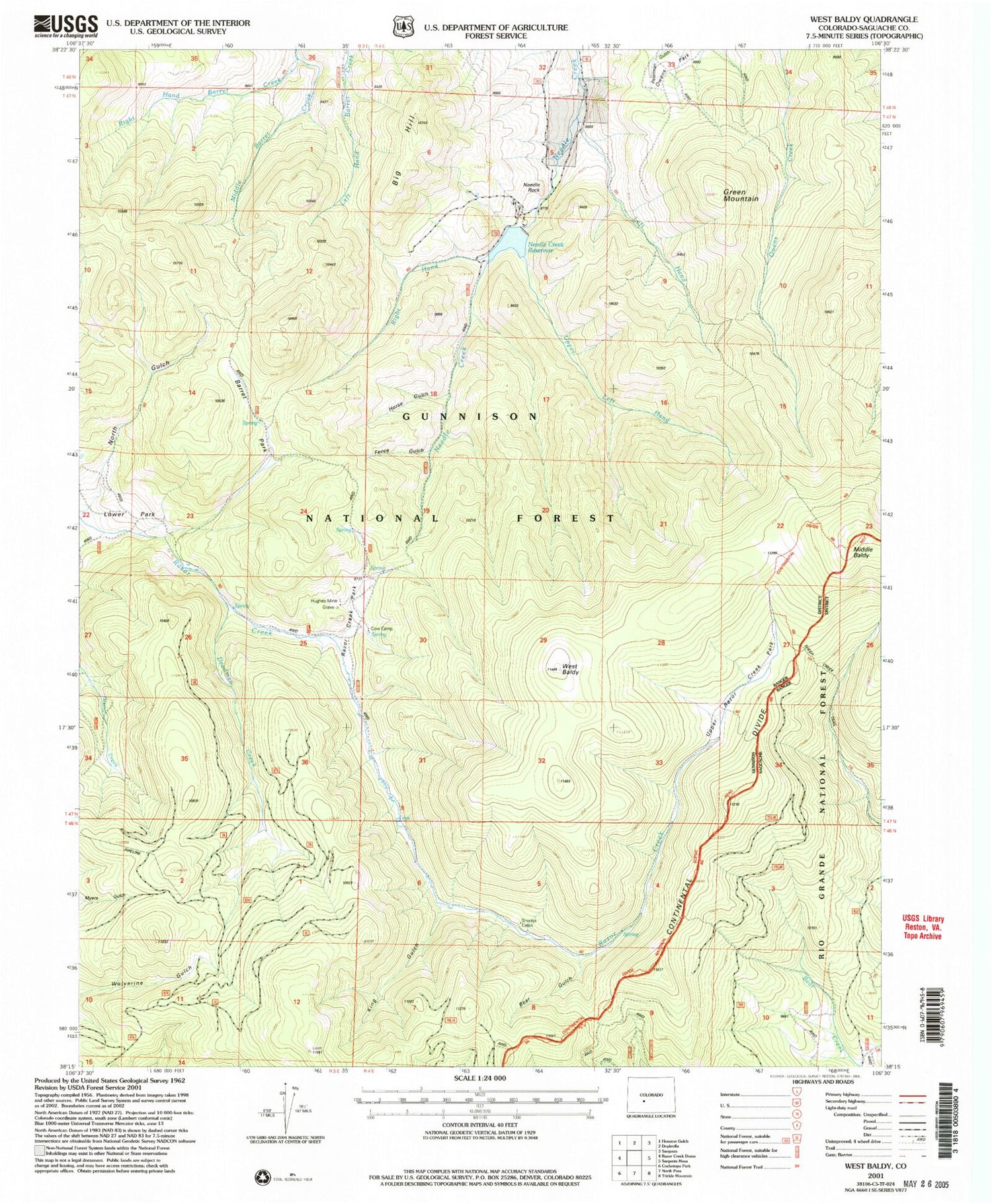 Classic USGS West Baldy Colorado 7.5'x7.5' Topo Map Image