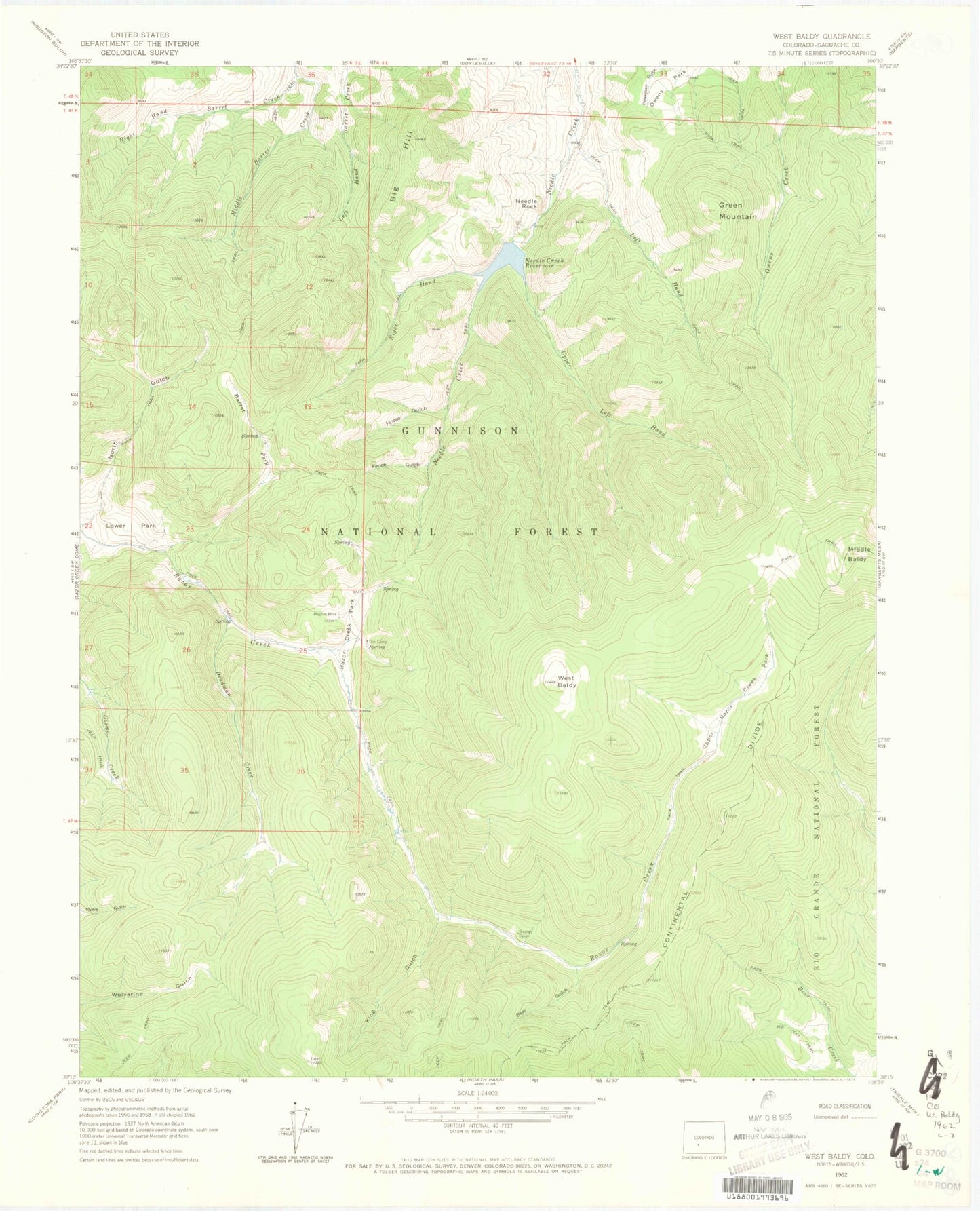 Classic USGS West Baldy Colorado 7.5'x7.5' Topo Map Image