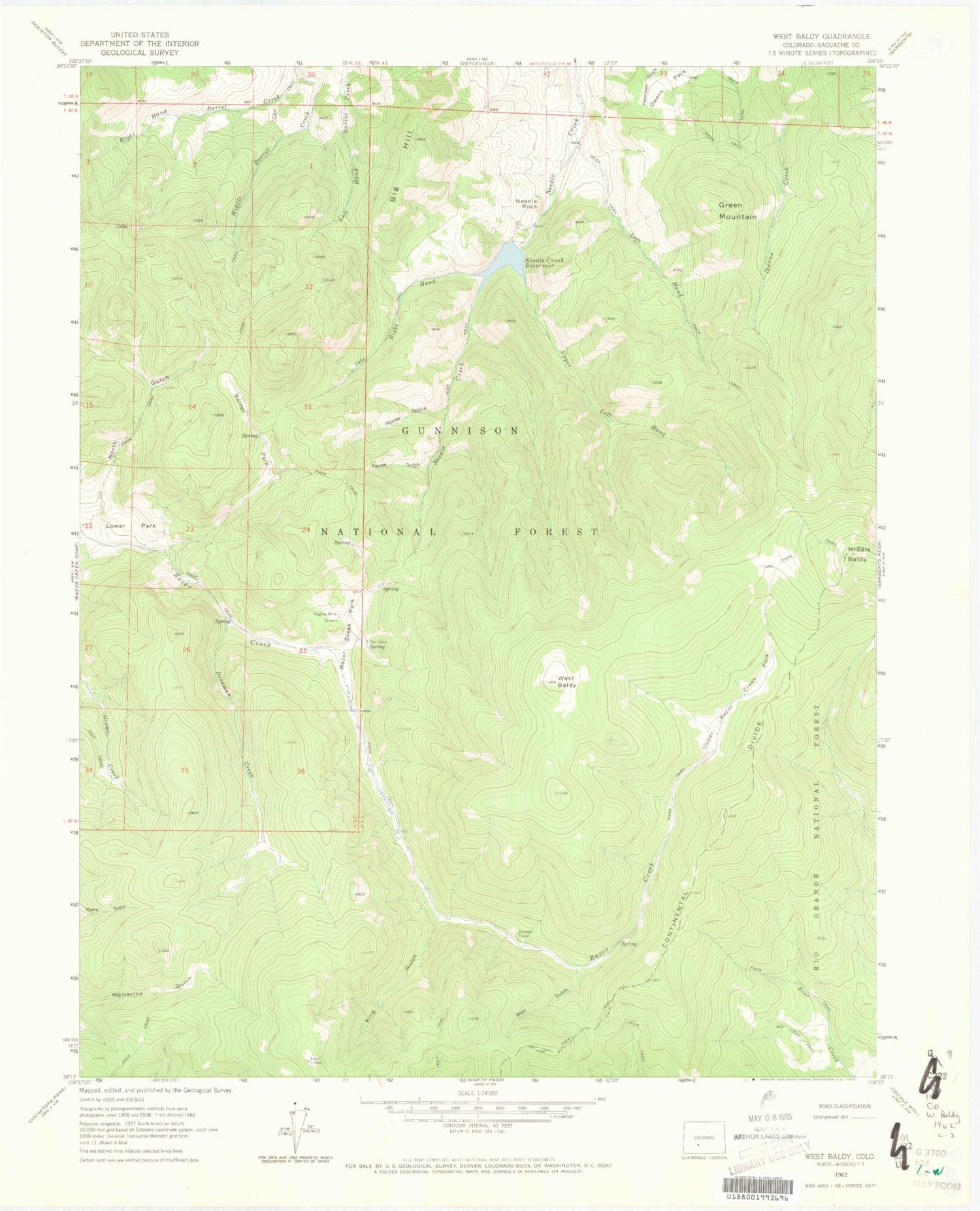 Classic USGS West Baldy Colorado 7.5'x7.5' Topo Map Image