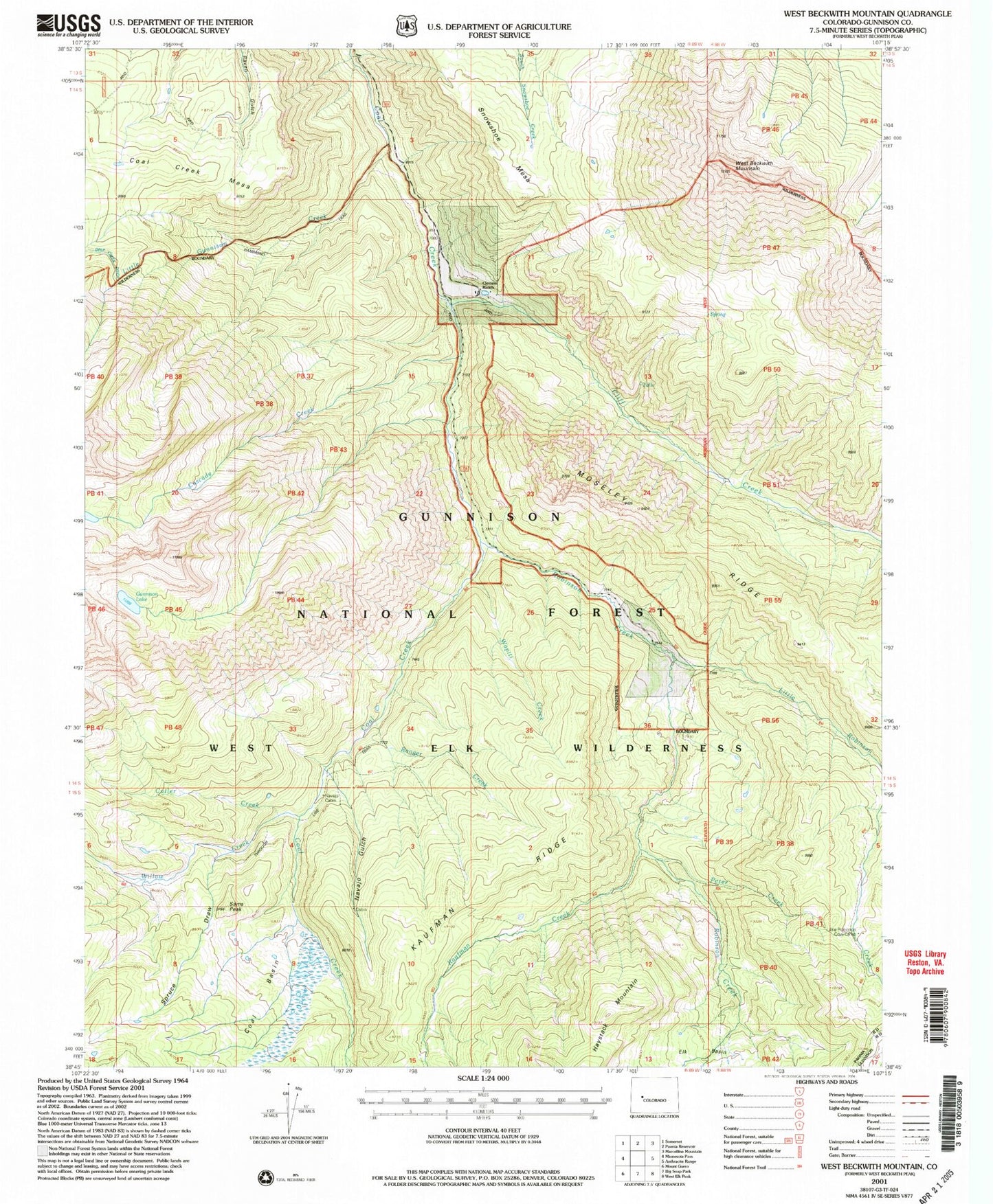 USGS Classic West Beckwith Mountain Colorado 7.5'x7.5' Topo Map Image
