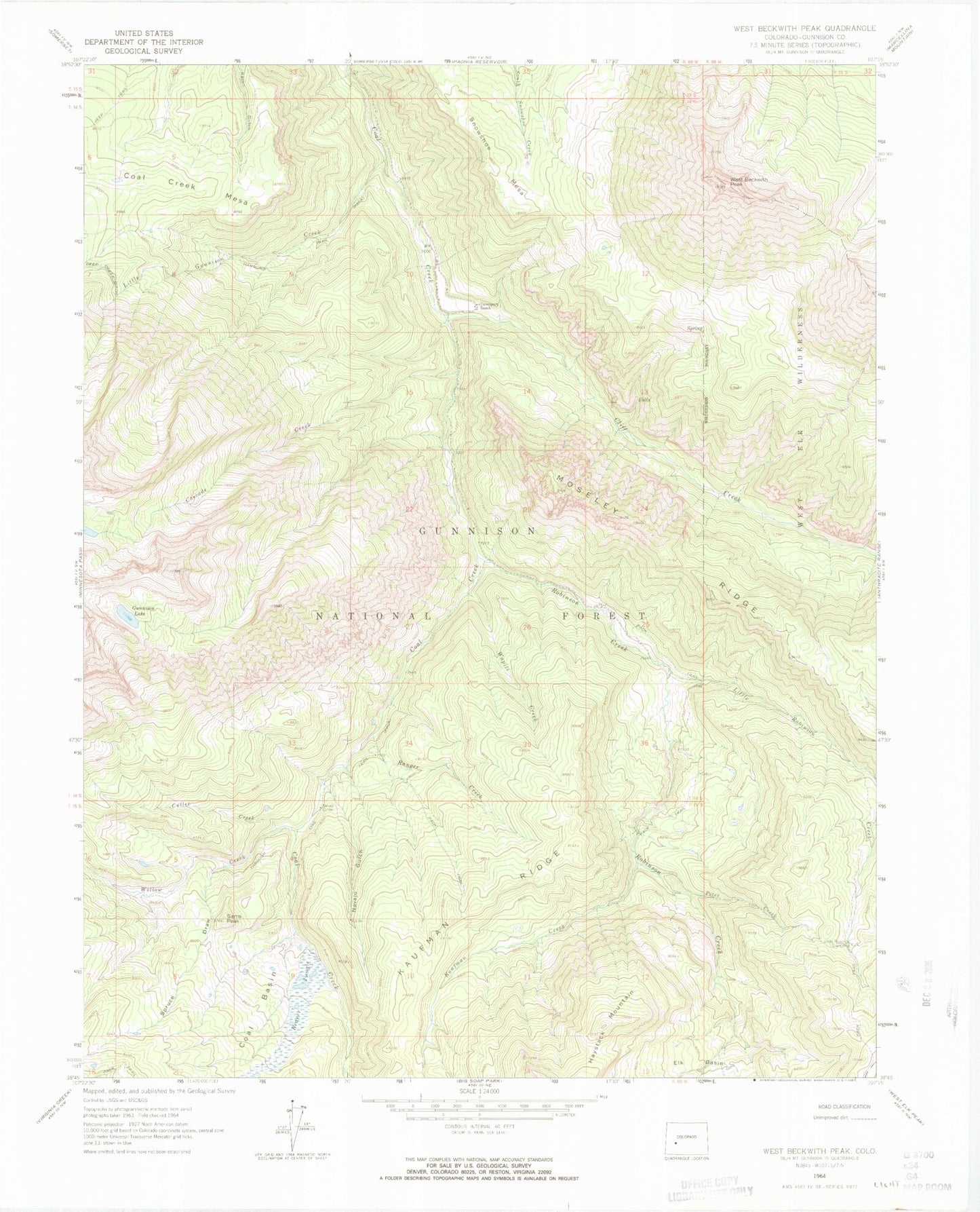 USGS Classic West Beckwith Mountain Colorado 7.5'x7.5' Topo Map Image