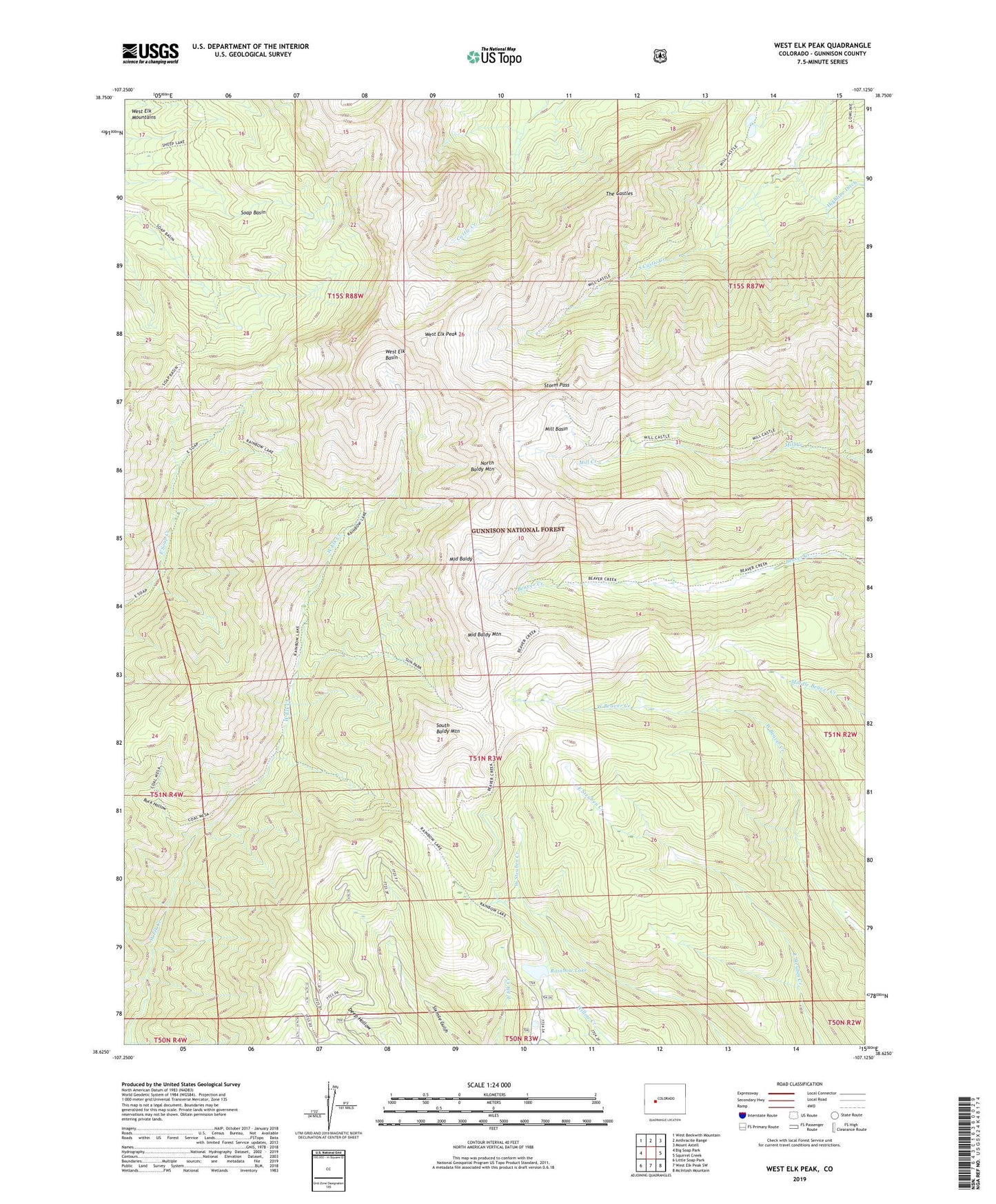 West Elk Peak Colorado US Topo Map Image