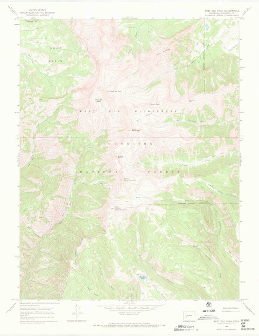 USGS Classic West Elk Peak Colorado 7.5'x7.5' Topo Map Image