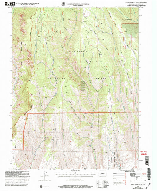 Classic USGS West Elk Peak SW Colorado 7.5'x7.5' Topo Map Image