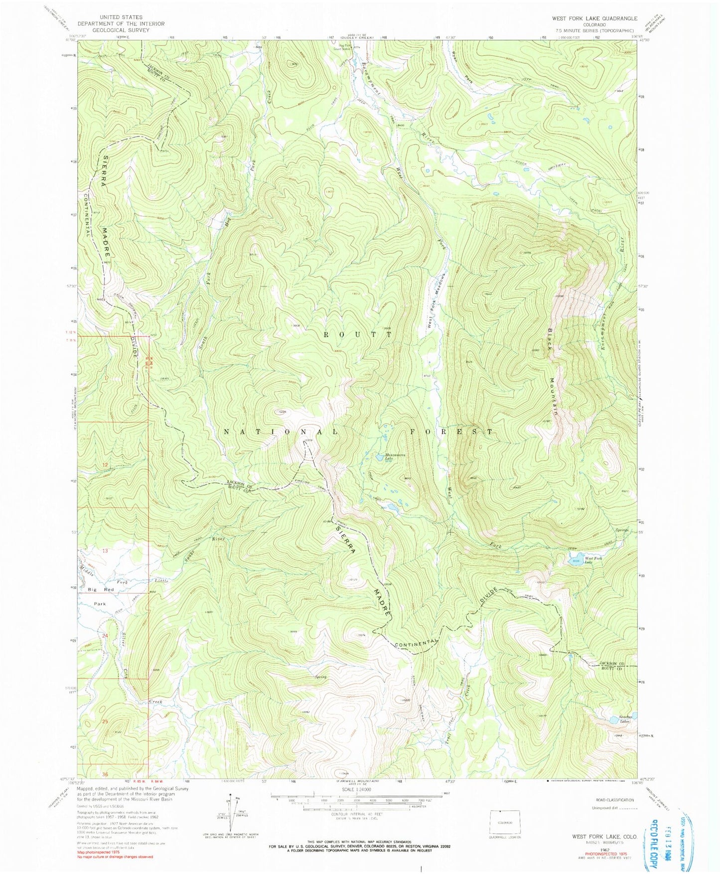 Classic USGS West Fork Lake Colorado 7.5'x7.5' Topo Map Image