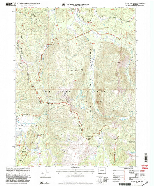 Classic USGS West Fork Lake Colorado 7.5'x7.5' Topo Map Image