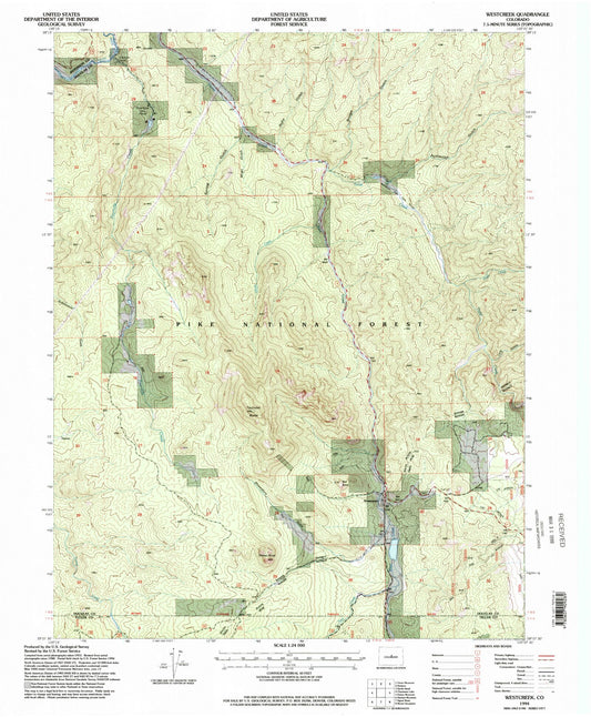 Classic USGS Westcreek Colorado 7.5'x7.5' Topo Map Image