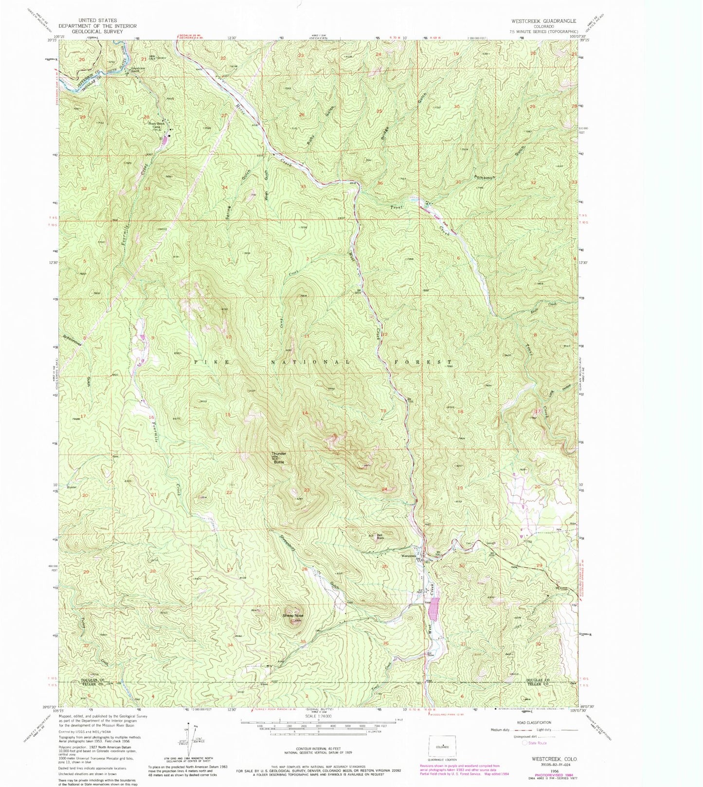 Classic USGS Westcreek Colorado 7.5'x7.5' Topo Map Image