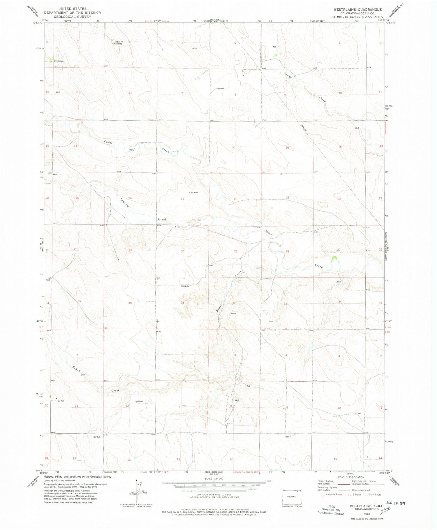 Classic USGS Westplains Colorado 7.5'x7.5' Topo Map Image