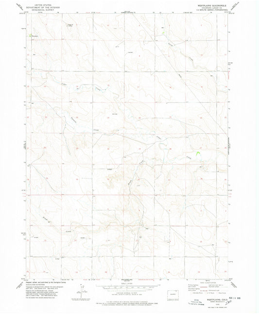Classic USGS Westplains Colorado 7.5'x7.5' Topo Map Image