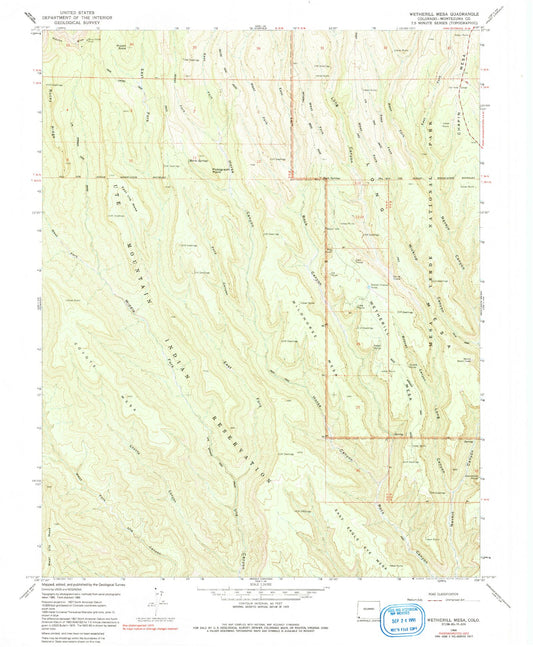 Classic USGS Wetherill Mesa Colorado 7.5'x7.5' Topo Map Image