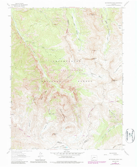 Classic USGS Wetterhorn Peak Colorado 7.5'x7.5' Topo Map Image