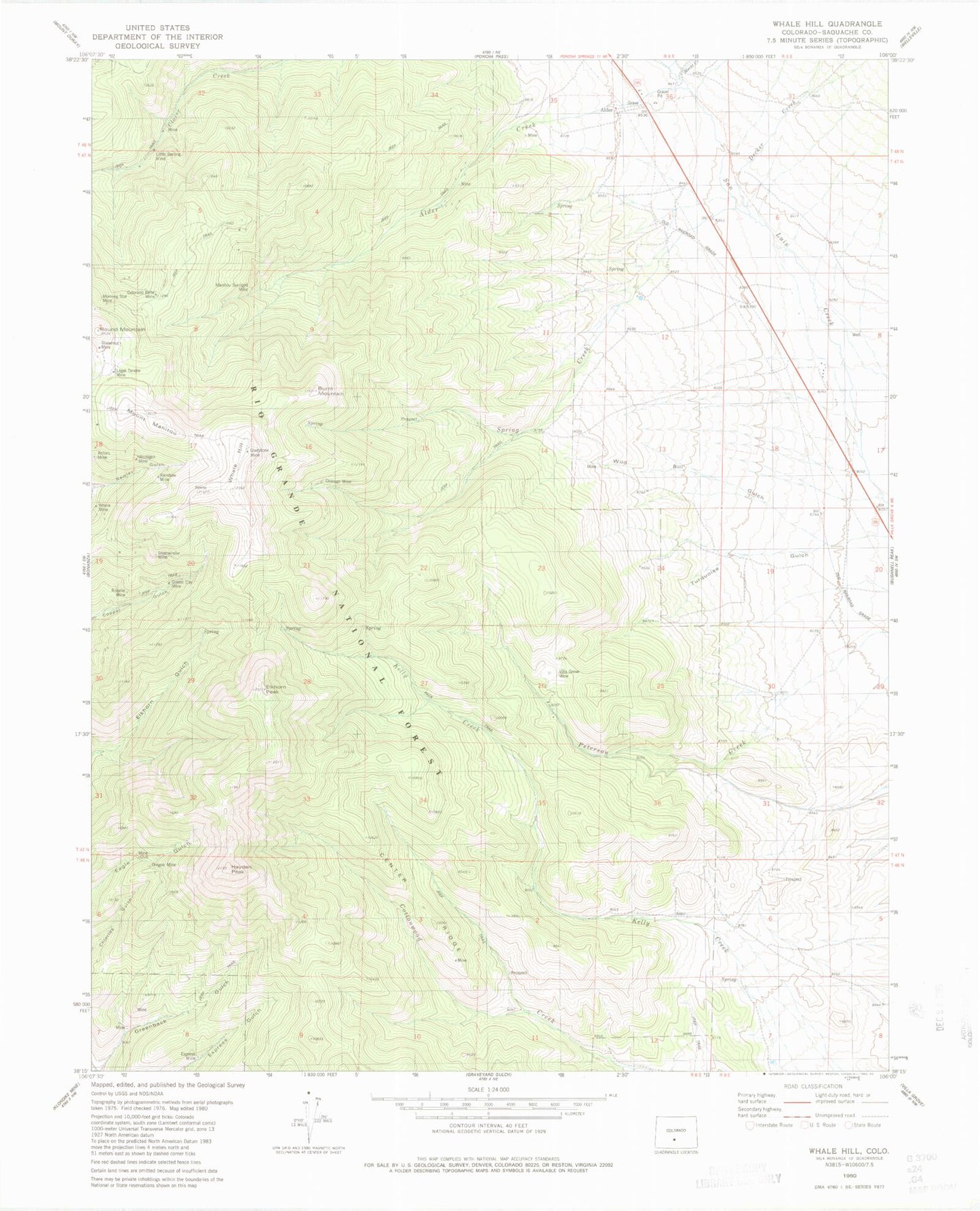 Classic USGS Whale Hill Colorado 7.5'x7.5' Topo Map Image