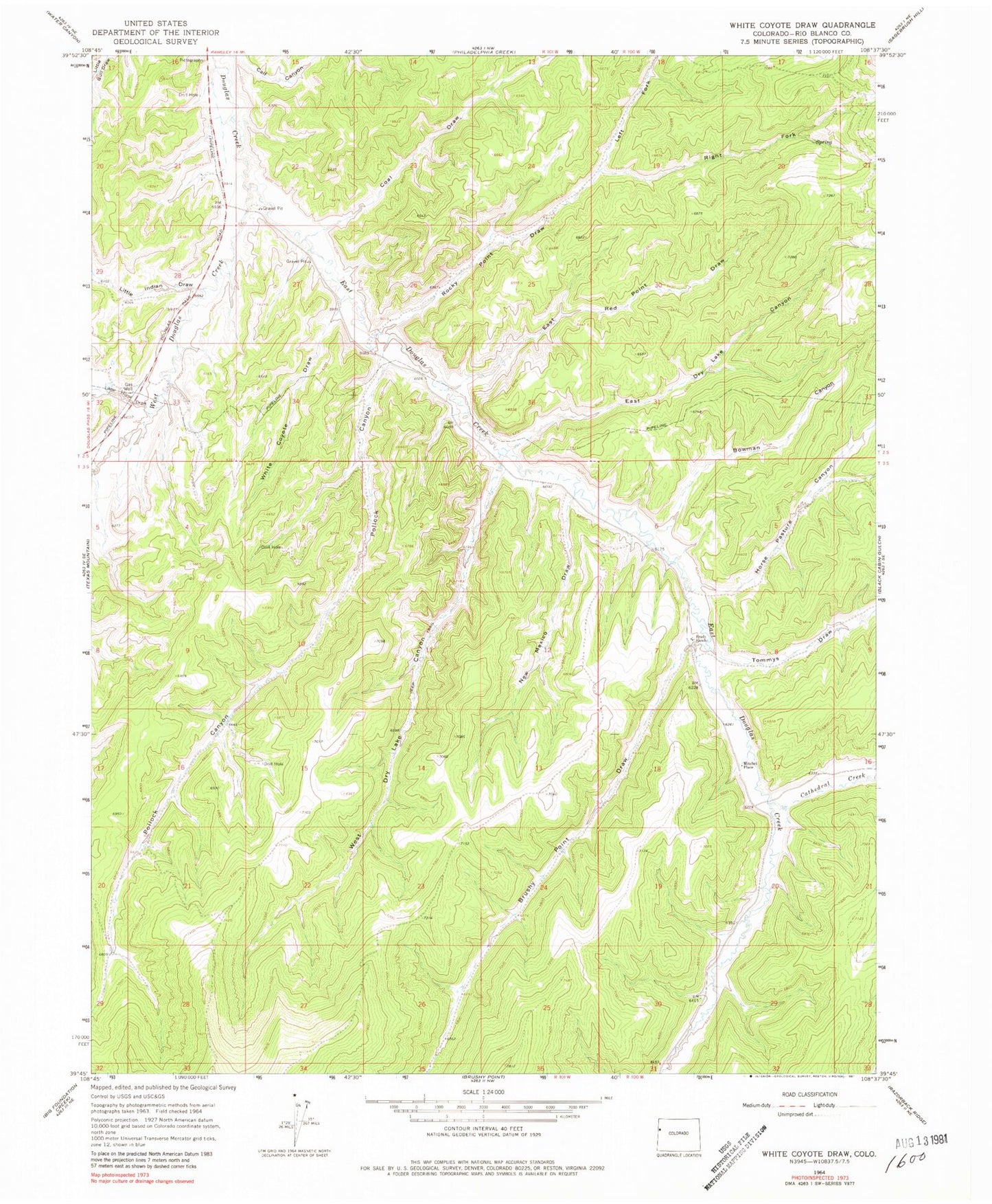Classic USGS White Coyote Draw Colorado 7.5'x7.5' Topo Map Image