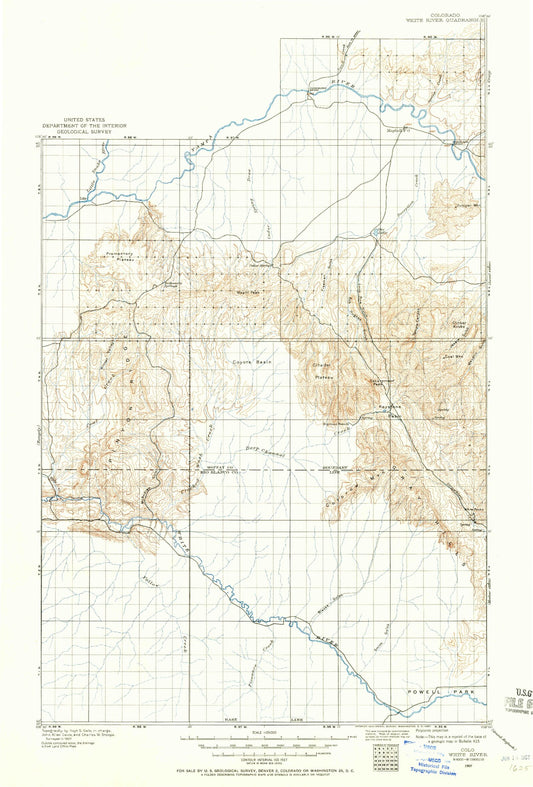 Historic 1907 White River Colorado 30'x30' Topo Map Image