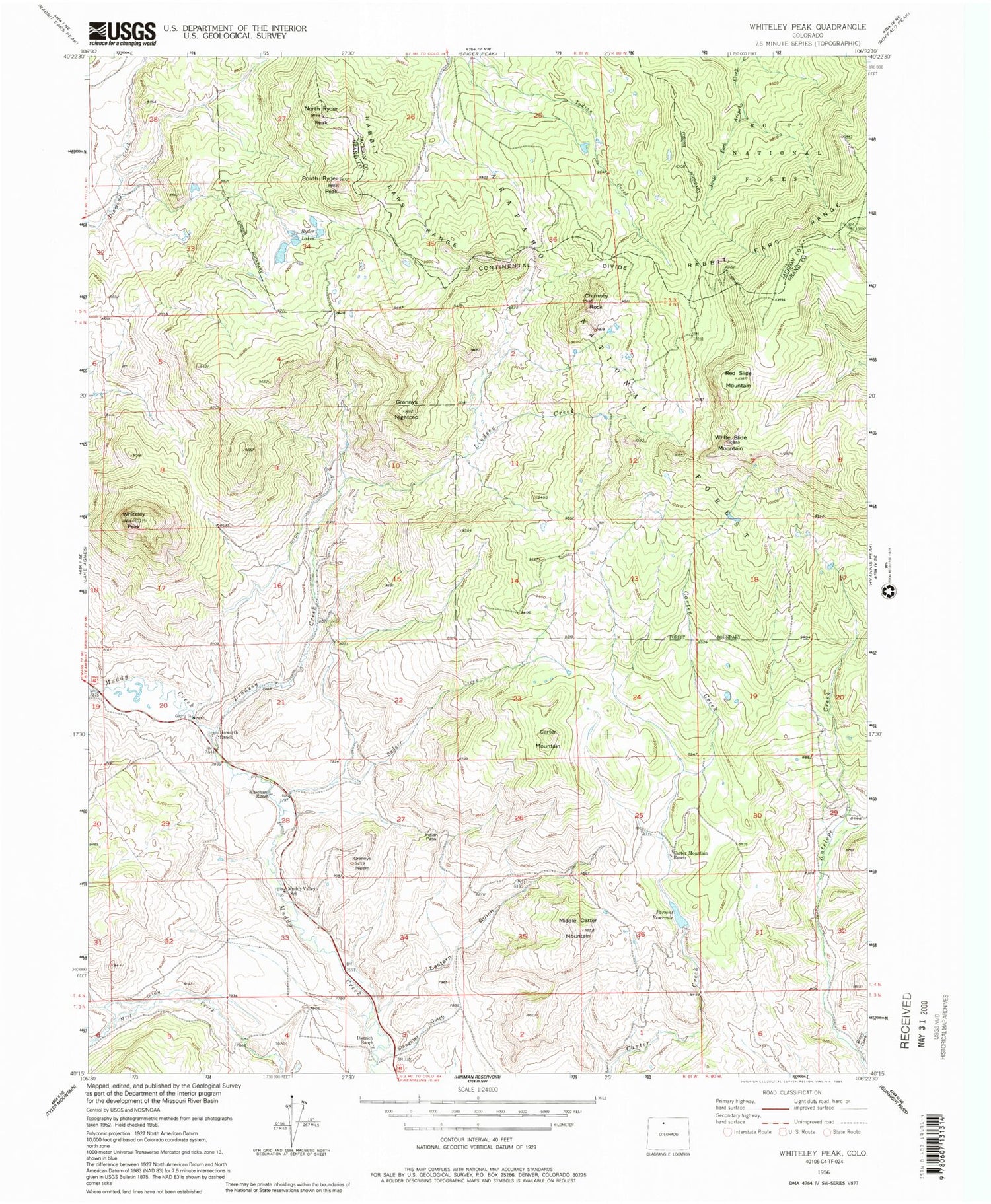 Classic USGS Whiteley Peak Colorado 7.5'x7.5' Topo Map Image