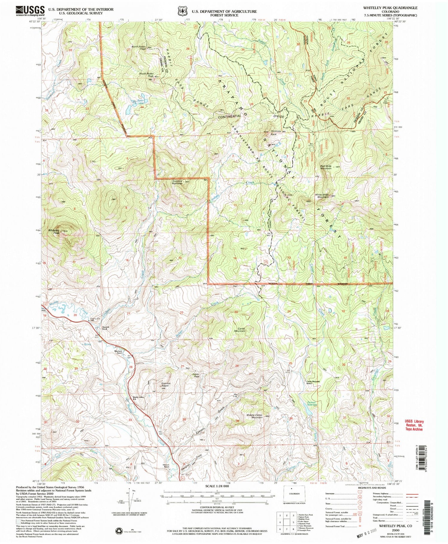 Classic USGS Whiteley Peak Colorado 7.5'x7.5' Topo Map Image