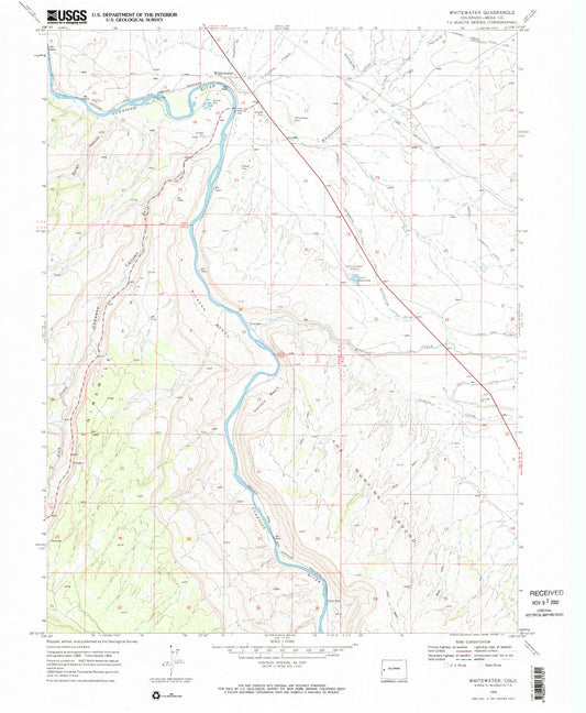 Classic USGS Whitewater Colorado 7.5'x7.5' Topo Map Image