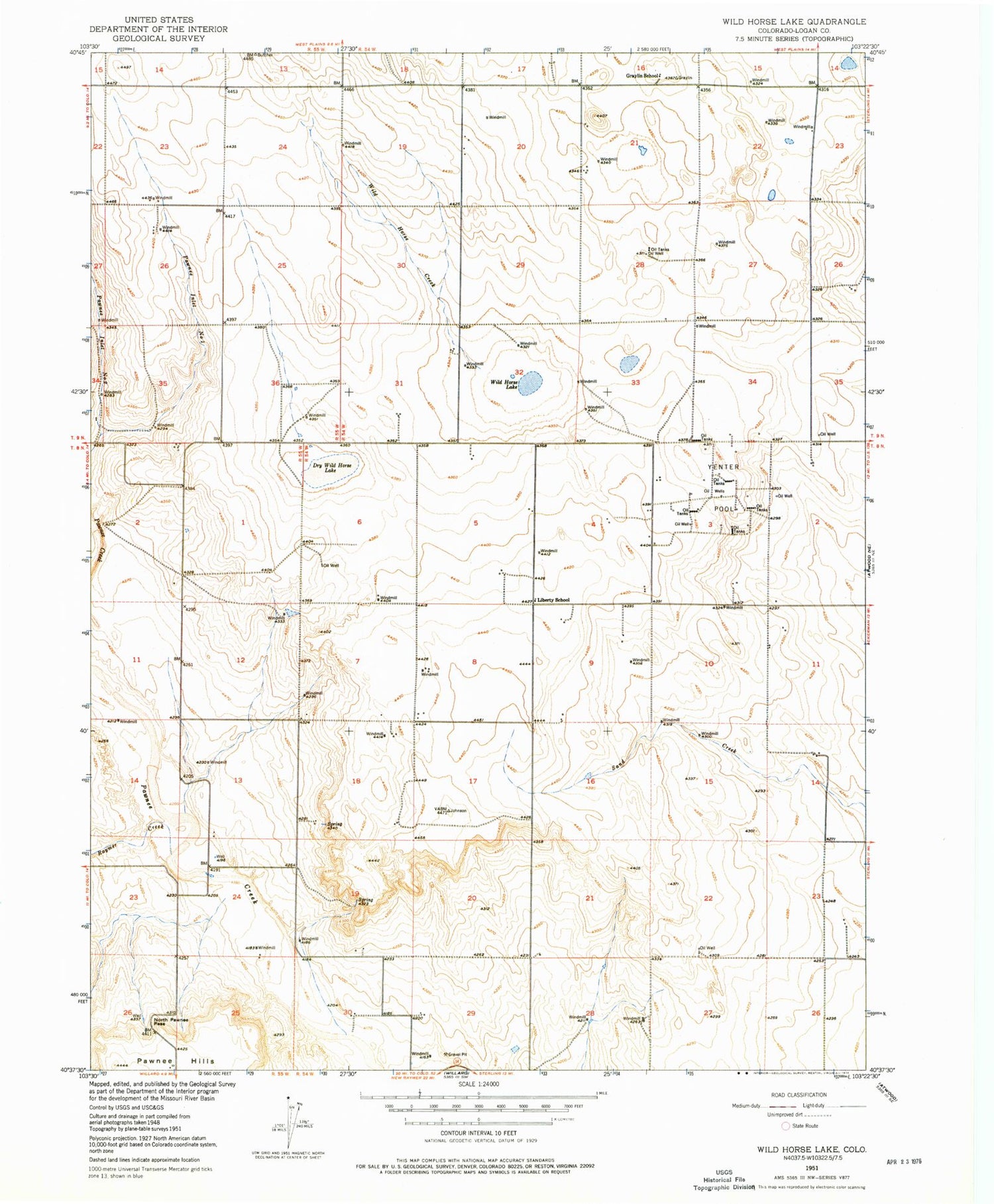 Classic USGS Wild Horse Lake Colorado 7.5'x7.5' Topo Map Image