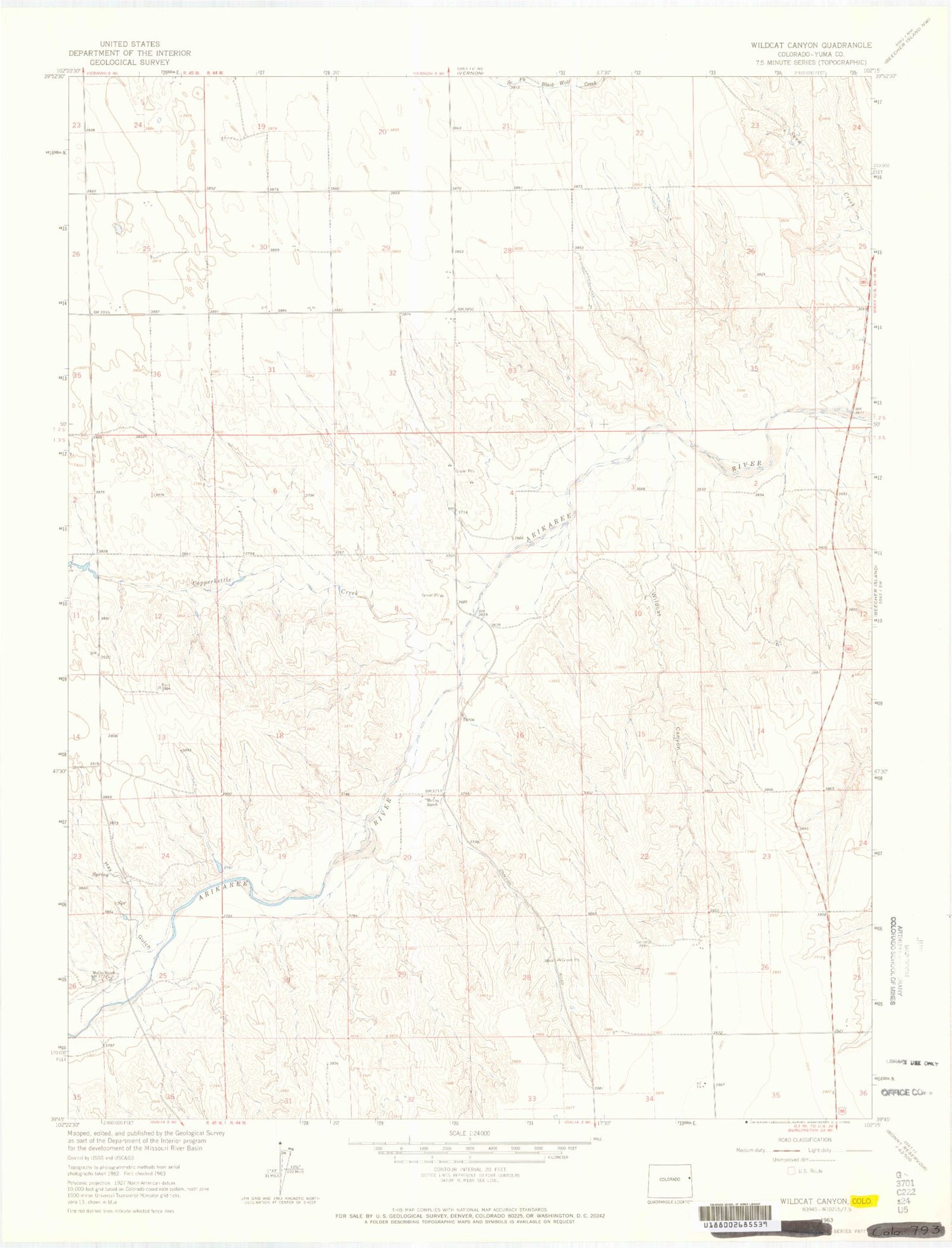 Classic USGS Wildcat Canyon Colorado 7.5'x7.5' Topo Map Image