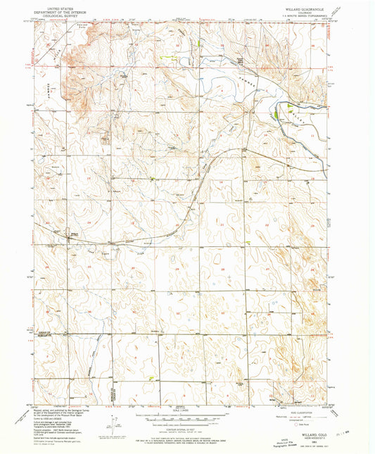 Classic USGS Willard Colorado 7.5'x7.5' Topo Map Image