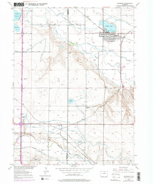 Classic USGS Windsor Colorado 7.5'x7.5' Topo Map Image